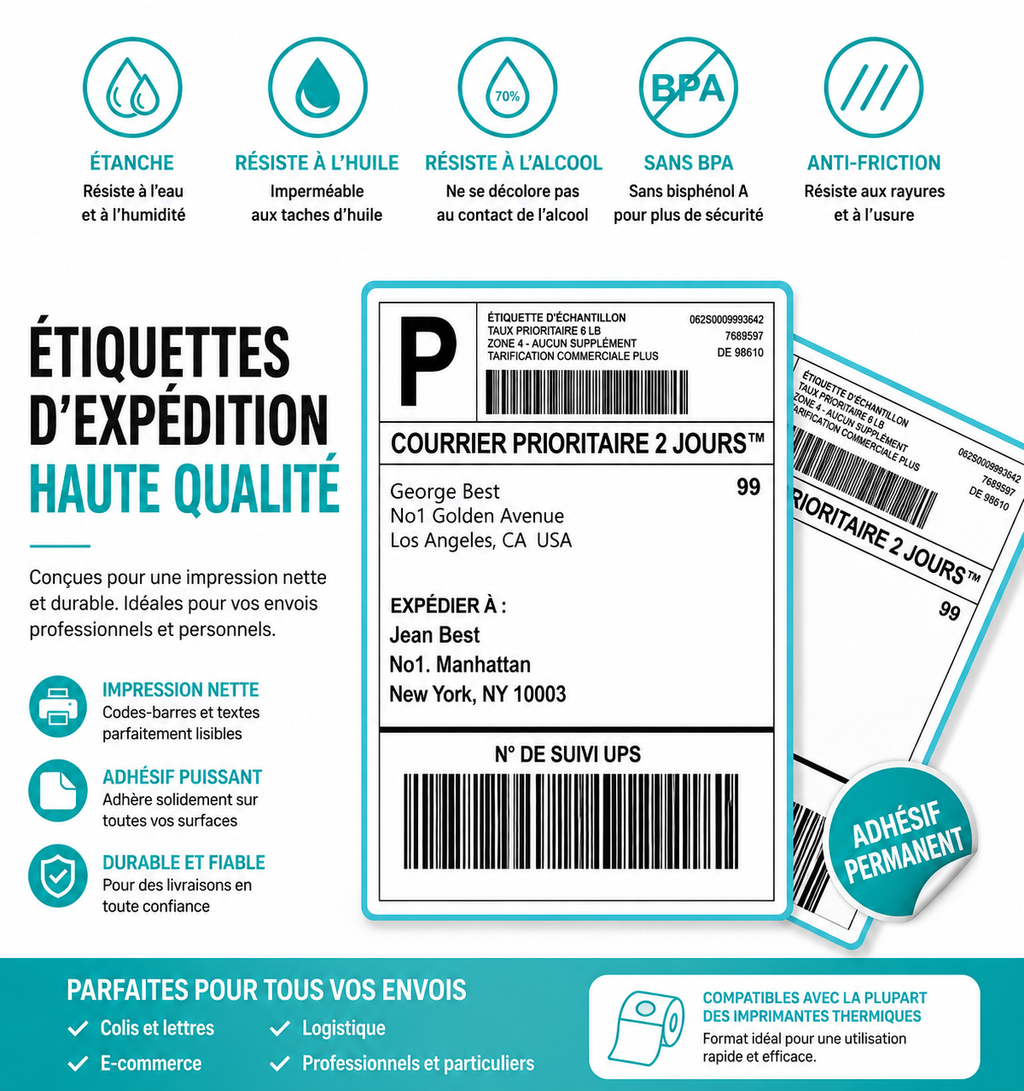 Étiquettes Thermiques MKLabel 100x150mm (4x6") — Fanfold sans encre